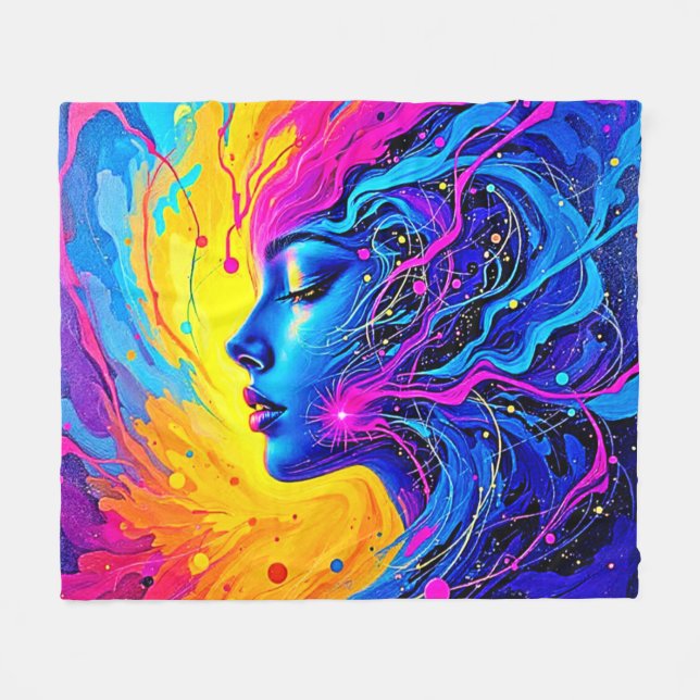 Dreamy Colorful Abstrakt Woman Fleecefilt (Framsidan (Horisontell))