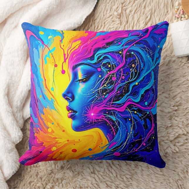 Dreamy Colorful Abstrakt Woman Kudde (Filt)