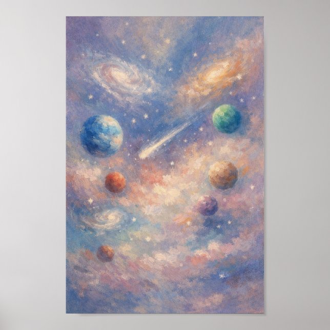 Dreamy Cosmic Art Poster – Impressionistic Planets (Framsidan)