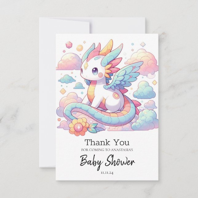 Dreamy Cute Dragon Baby Shower Tack Kort (Framsida)