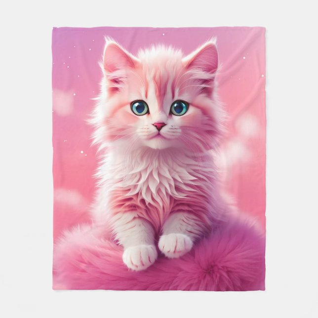 Dreamy Cute Fluffy Rosa Kattunge Fleecefilt (Framsidan)