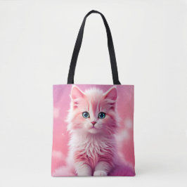 Dreamy Cute Fluffy Rosa Kattunge Tygkasse