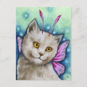 Dreamy - Cute Russian Blue Cat Fairy Art Vykort