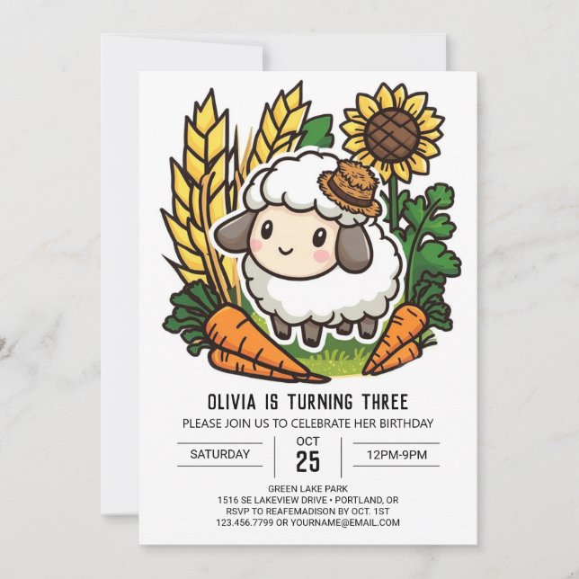 Dreamy Cute Sheep Digital Birthday Inbjudningar (Framsida)