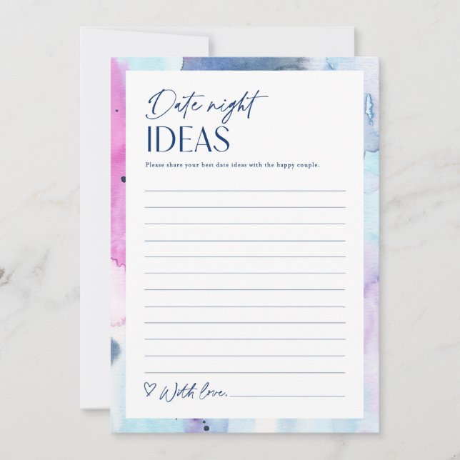 Dreamy Date Night Ideas Bridal Shower Game Card Inbjudningar (Framsida)