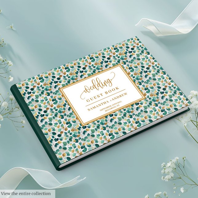 Dreamy Deep Grönt och Guld Bröllop Guest Bok (Dreamy Deep Green And Gold Wedding Guest Book)