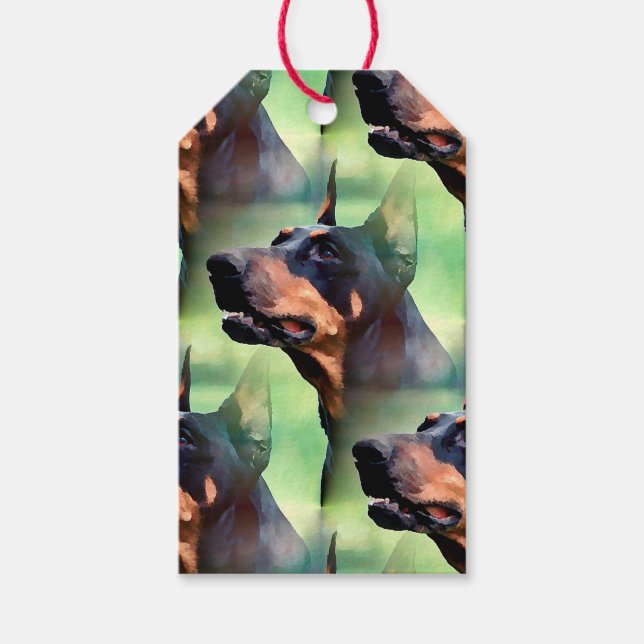 Dreamy Doberman Pinscher Ansikte Painting Presentetikett (Framsidan)