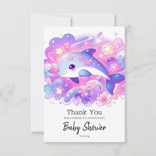 Dreamy Dolphin Baby Shower Tack Kort (Framsida)