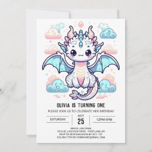 Dreamy Dragon 1:a födelsedagen Inbjudningar