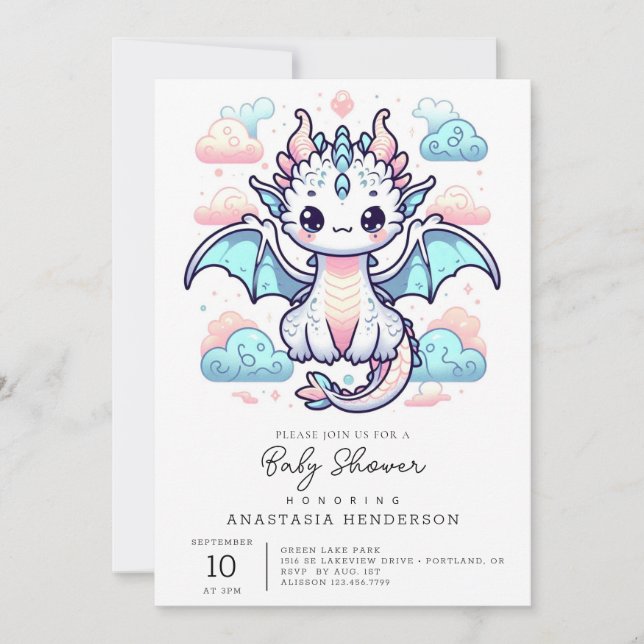 Dreamy Dragon Baby Shower Inbjudningar (Framsida)