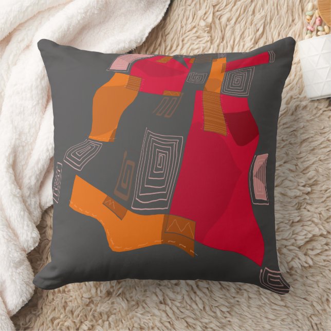 Dreamy Egyptian Collage - Red Orange Grått Kudde (Filt)