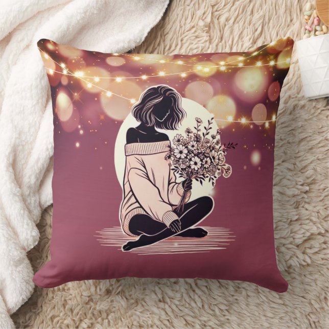 Dreamy Elegance: En kvinnas tysta reflektion Kudde (Filt)