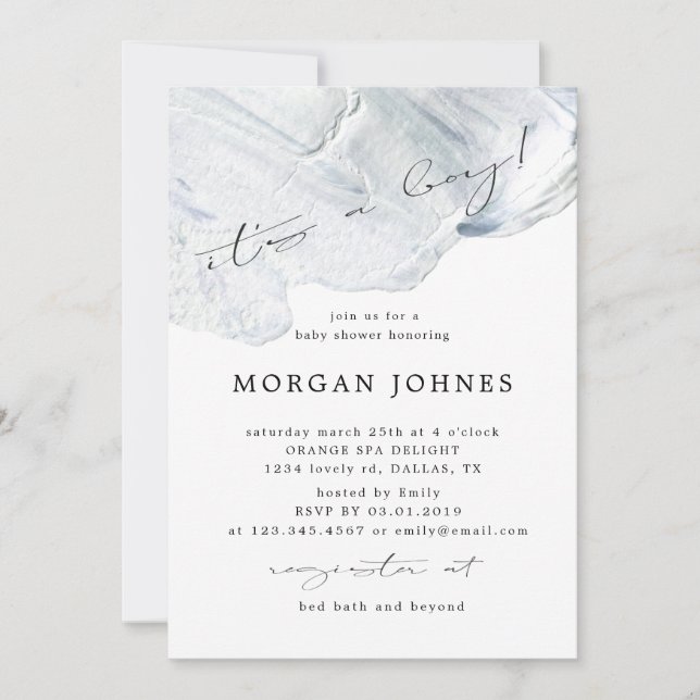 Dreamy Elegant Blue | Inbjudan till babyvisningspr (Framsida)