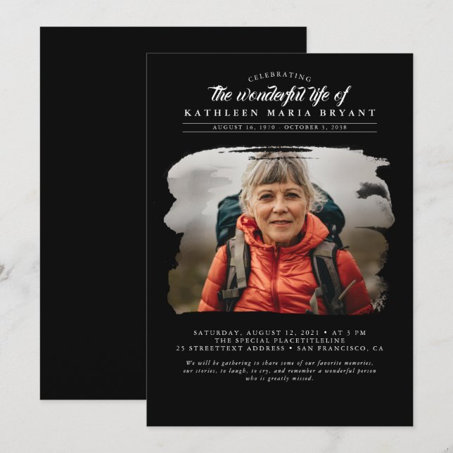 Dreamy Elegant Firande of Life Funeral Photo Inbjudningar (Fram/baksida)