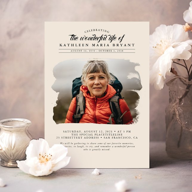 Dreamy Elegant Firande of Life Funeral Photo Inbjudningar (Elegant Funeral Invitation)
