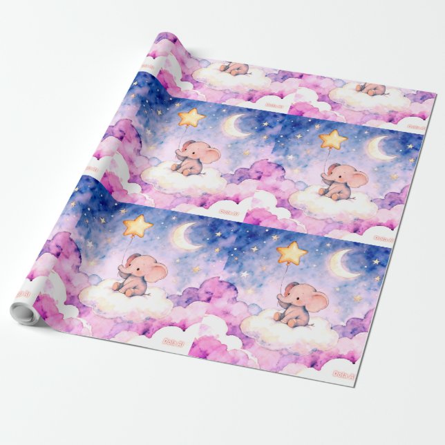 Dreamy elephant and stars giant wrapping roll presentpapper (Utrullad)