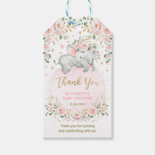 Dreamy Elephant Rosa Guld Blommigt Flicka Presentetikett