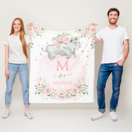 Dreamy Elephant  Rosa Guld Blommigt Monogram Fleecefilt