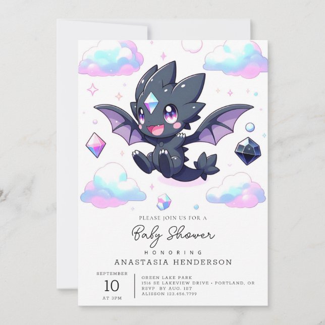 Dreamy Enchanted Dragon Baby Shower Inbjudningar (Framsida)