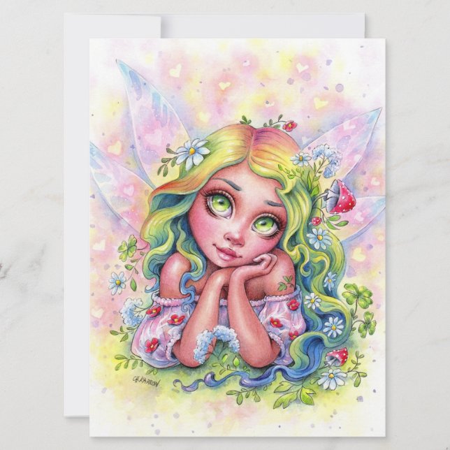Dreamy Fae Cute Fairy Girl Fantasy Flower Art Card (Framsida)