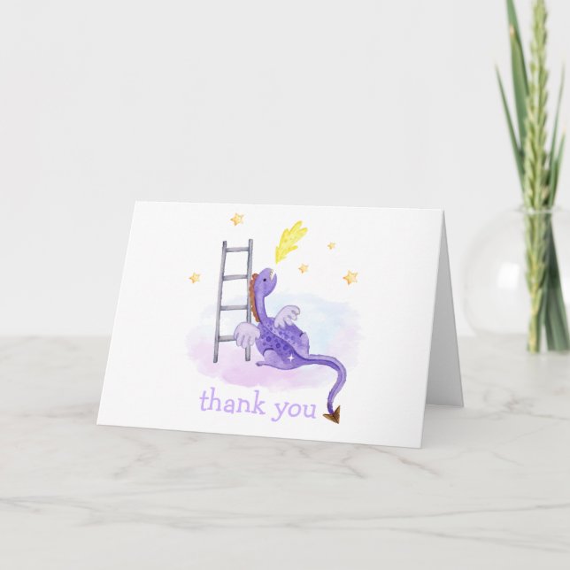 Dreamy Fairytale Dragon Cloud Stars Baby Shower Tack Kort (Framsida)