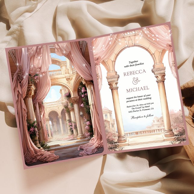Dreamy Fairytale Palace Dusty Rose QR Code Wedding Inbjudan (Skapare uppladdad)