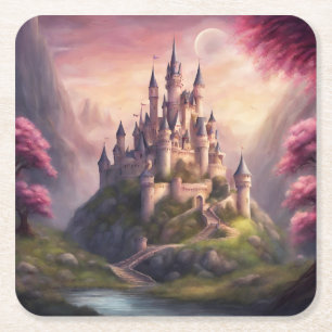 Dreamy Fantasy Castle Artwork Underlägg Papper Kvadrat