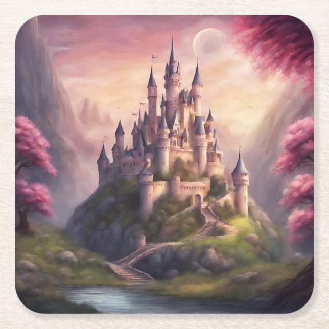 Dreamy Fantasy Castle Artwork Underlägg Papper Kvadrat (Framsidan)