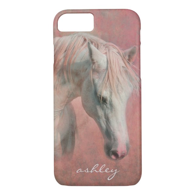 Dreamy Fantasy Horse vid Rosa med Monogram Case-Mate iPhone Skal (Baksida)