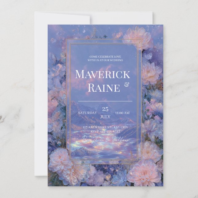 Dreamy Fantasy Mountain Wedding bjudande Inbjudningar (Framsida)