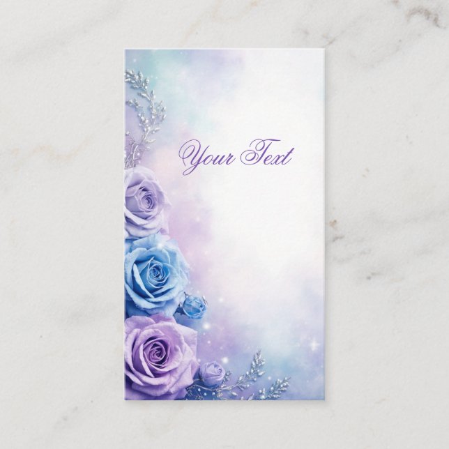 Dreamy Fantasy Purple and Blue Roses Visitkort (Framsida)