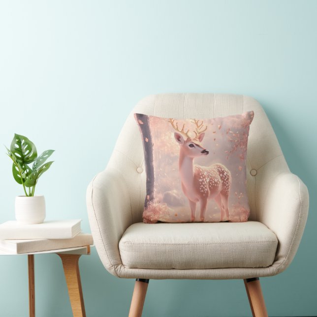 Dreamy Fawn i Rosa Autumn Skogen Kudde (Stol)