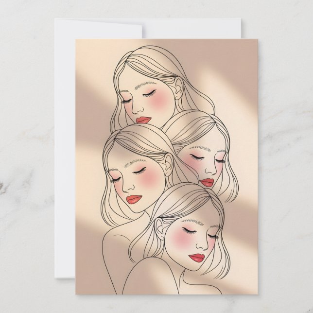 Dreamy Female Faces Print, Closed Eyes, Calming Inbjudningar (Framsida)