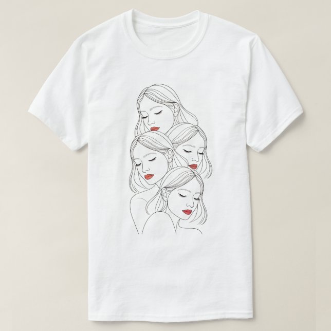 Dreamy Female Faces Print, Closed Eyes, Calming T Shirt (Design framsida)
