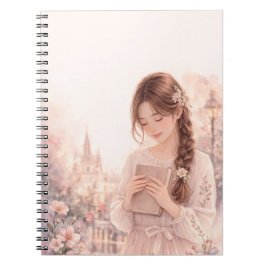 Dreamy Floral Girl Aesthetic Spiral Photo Notebook Anteckningsbok