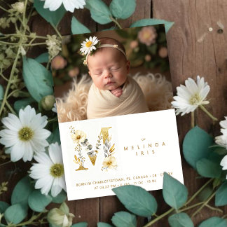 Dreamy Floral M Initial Gold Glitter Newborn Meddelande