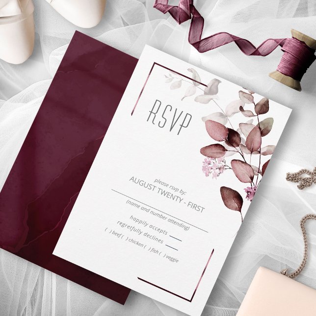 Dreamy Foliage Bröllop Burgundy ID817 OSA Kort (Skapare uppladdad)