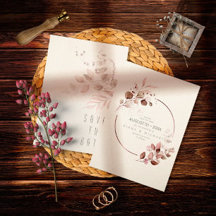 Dreamy Foliage Bröllop Burgundy ID817 Spara Datumet