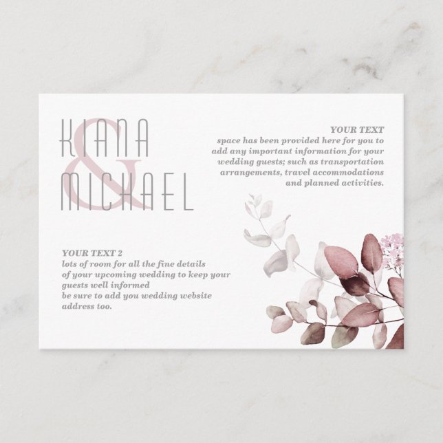 Dreamy Foliage Bröllop Details Burgundy ID817 Tilläggskort (Framsida)