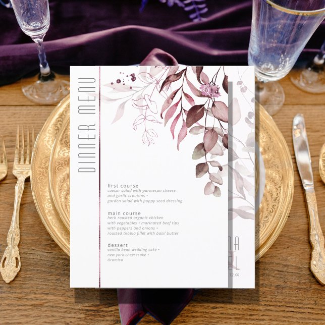 Dreamy Foliage Bröllop Menu V2 Burgundy ID817 Meny (Skapare uppladdad)