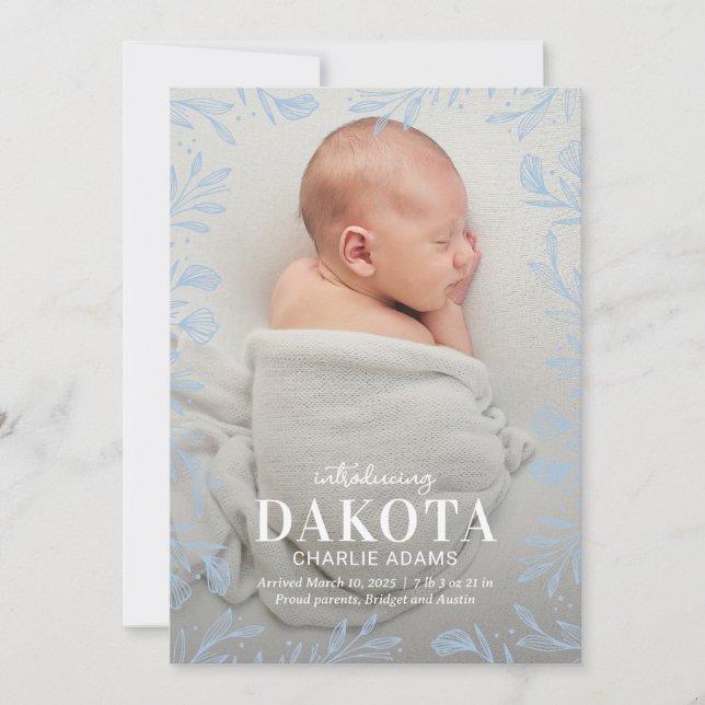 Dreamy Foliage Modern Baby Birth Notice Julkort (Framsida)