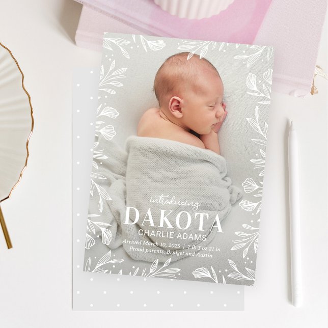 Dreamy Foliage Modern Baby Birth Notice Julkort (Skapare uppladdad)