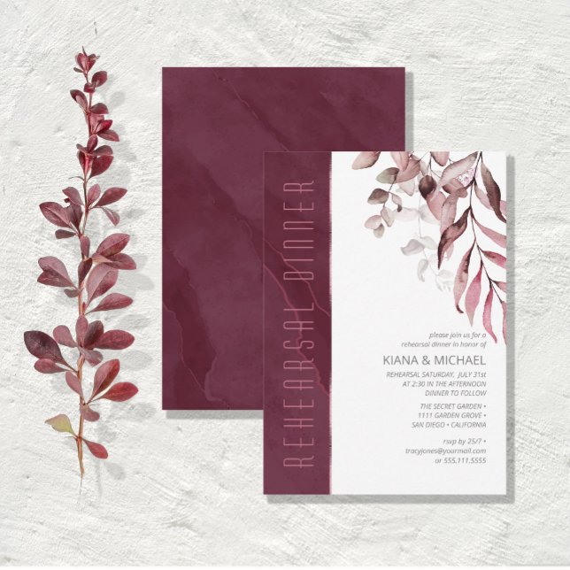 Dreamy Foliage Rehearsal Dinner Burgundy ID817 Inbjudningar (Skapare uppladdad)