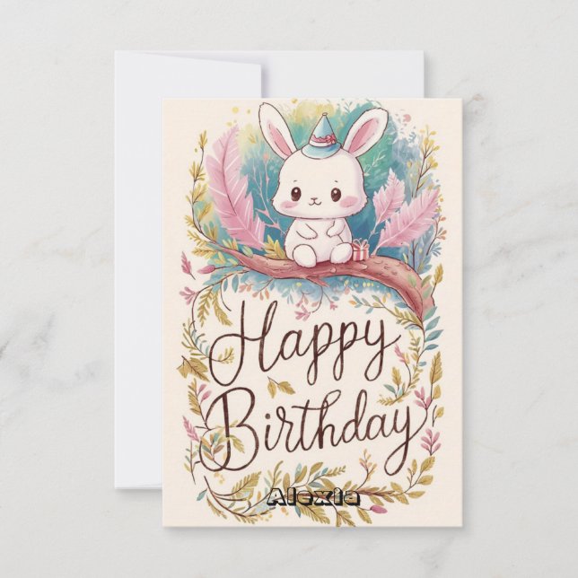 Dreamy Forest Bunny Digital Birthday Kort (Framsida)