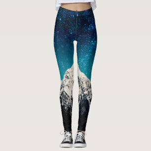 Dreamy galaxy-berget ovanför molnen leggings