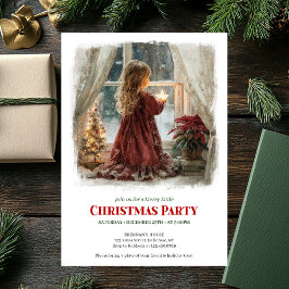 Dreamy girl awaits Santa printable holiday invite Inbjudningar