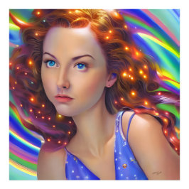 Dreamy Girl med Rainbow Ljus Fototryck