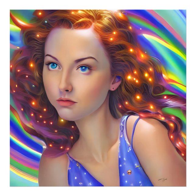 Dreamy Girl med Rainbow Ljus Fototryck (Framsidan)