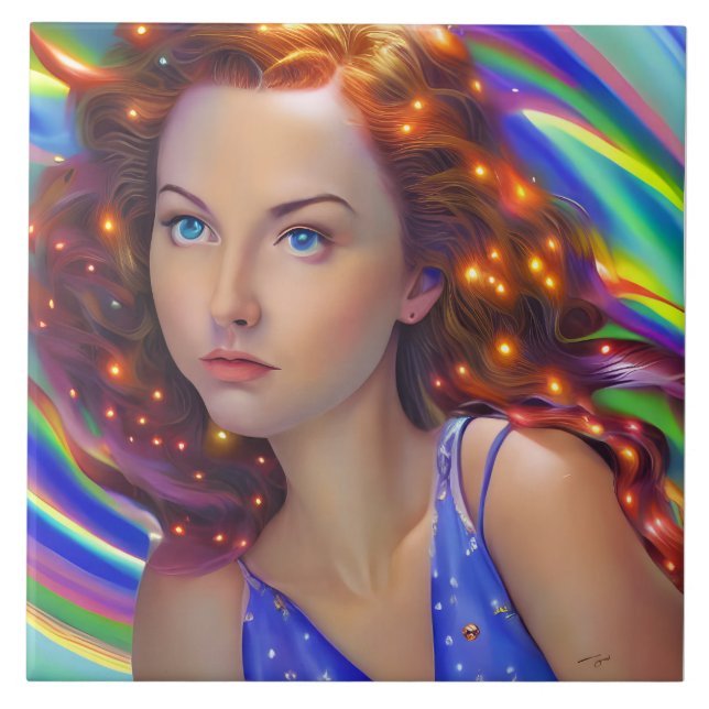 Dreamy Girl med Rainbow Ljus Kakelplatta (Framsidan)