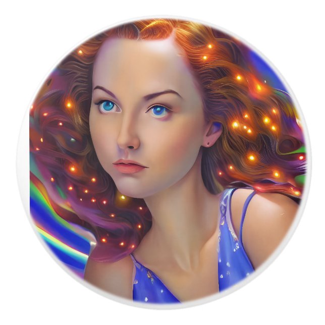 Dreamy Girl med Rainbow Ljus Knopp (Framsidan)